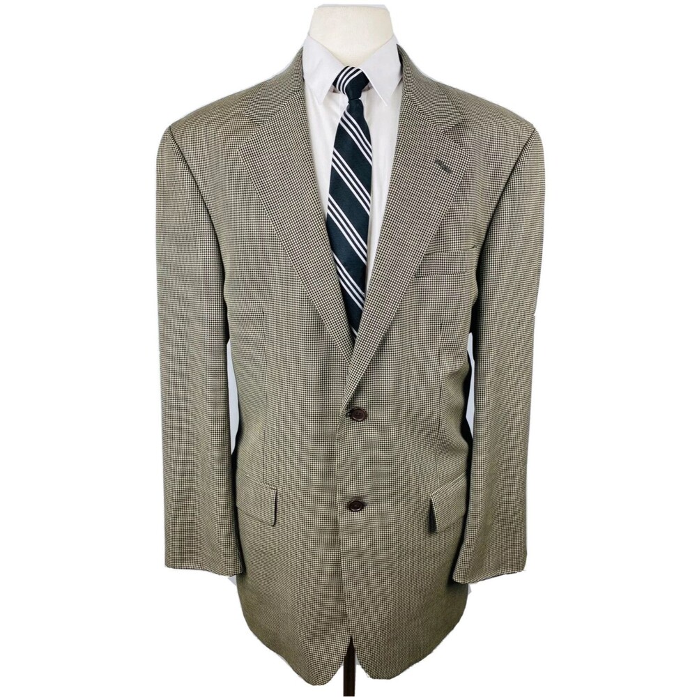 VINTAGE NAUTICA Mens 44L Houndstooth 100% Wool Blazer Sport Coat Suit Jacket